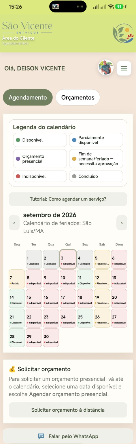 Tela do sistema São Vicente Serviços